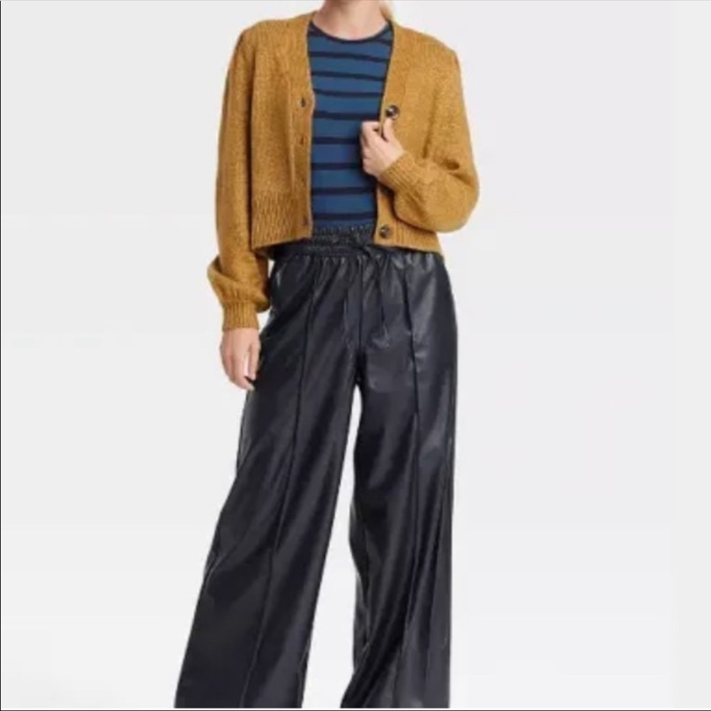 Faux leather wide leg pants
